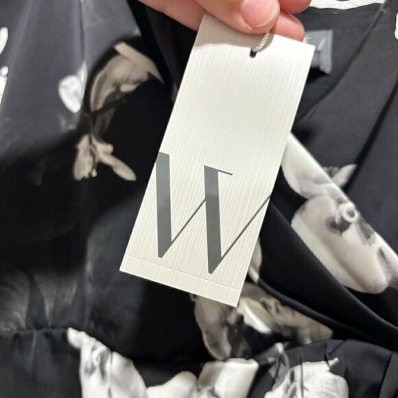 NWT Worthington Industries Midi Slip Dress XL V Neck Back Zip Black White Floral - Picture 7 of 14